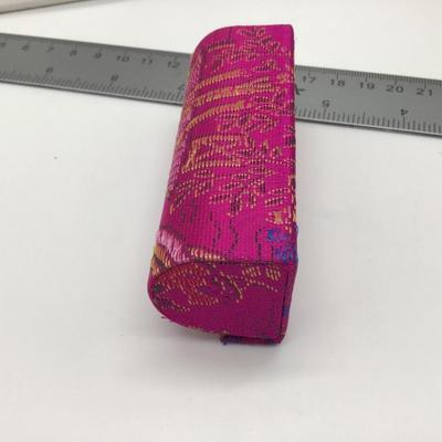 Chinese Silk Damask Floral Lipstick Holder Mirror Compact Purse Accessory