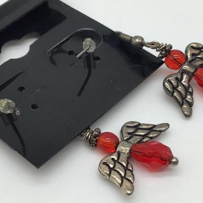 Sterling Silver Red Glass Angel Earrings