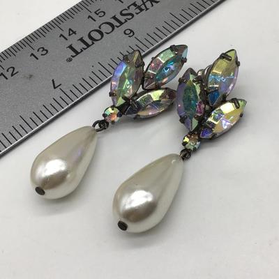 Vintage Rhinestone Earrings Faux Pearl