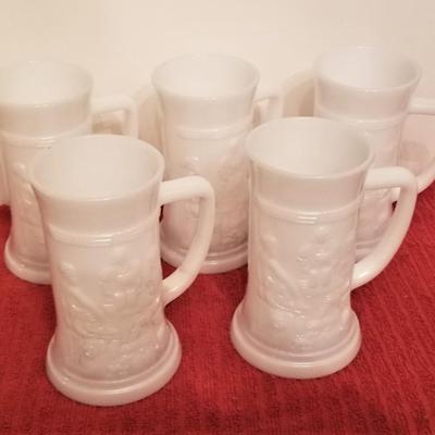 Lot #107 Set of 6 Vintage Milk Glass Tankards