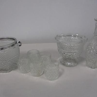 Diamond Cut Crystal Glass Vase Ice Bucket With Glasses Pedestal Bowl