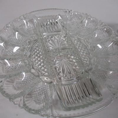 Diamond Cut Crystal Glass Deviled Egg & Veggie Tray Butter Dish S & P Shakers