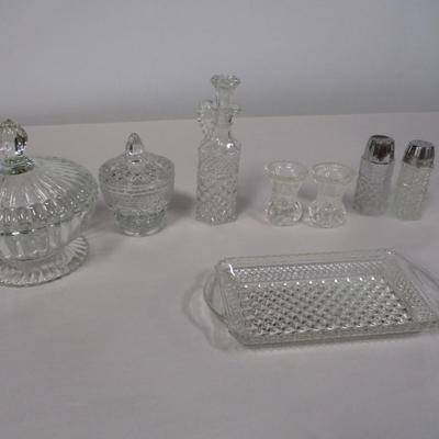 Diamond Cut Crystal Glass Candy Dish Sugar Dish S & P Shakers