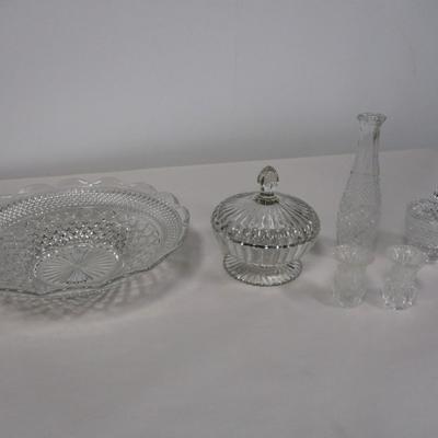 Diamond Cut Crystal Glass Candy Dish Toothpick Holders Sugar Dish