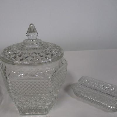Diamond Cut Crystal Glass Relish Dish Butter Dish Nut Bowl Cookie Jar