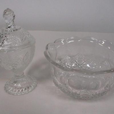 Diamond Cut Crystal Glass Creamer Mug Candy Bowl Mint Dish