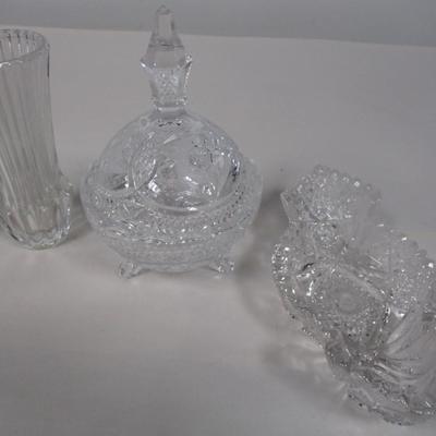 Diamond Cut Crystal Glass  Oil Lamp Base Creamer Toothpick Holder Wheel Cut Candy Dish