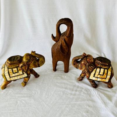 Four Wooden Carved Elephants
