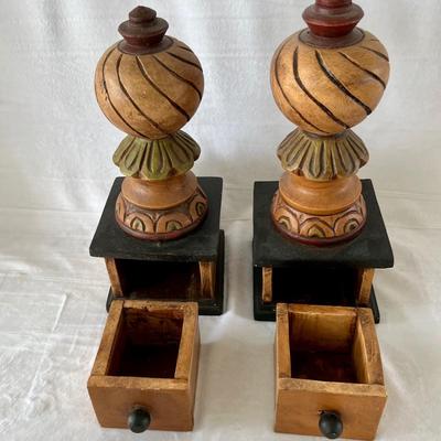 Wood Carved Bookends with Two Wood Boxes  (D-JM)