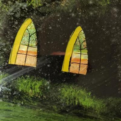 Reverse Glass Painting  Church Landscape  24x20