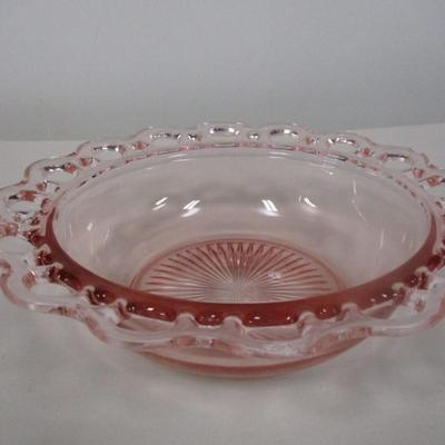 Pink Depression Ribbed Bowl Jeanette Compote With Lid Wedding Candy Dish