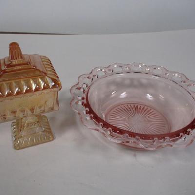 Pink Depression Ribbed Bowl Jeanette Compote With Lid Wedding Candy Dish