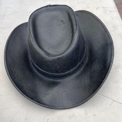 LOT 197   VINTAGE HH HENSHEL HATS LEATHER COWBOY HAT SIZE M