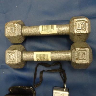 LOT 21 MISC ITEMS CAMERAS, DUMB BELLS AND DISNEY DECORATION