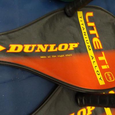 LOT 43. TENNIS RACKETS, EXERCISE BALL