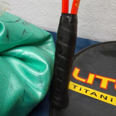 LOT 43. TENNIS RACKETS, EXERCISE BALL
