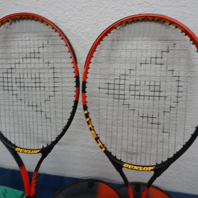 LOT 43. TENNIS RACKETS, EXERCISE BALL