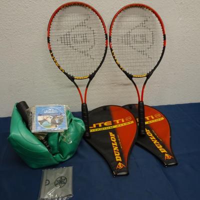 LOT 43. TENNIS RACKETS, EXERCISE BALL