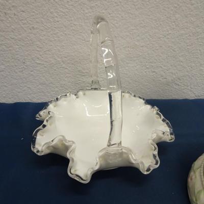 LOT 75. CLOCK AND MILK GLASS ITEMS