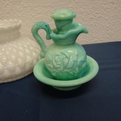 LOT 75. CLOCK AND MILK GLASS ITEMS