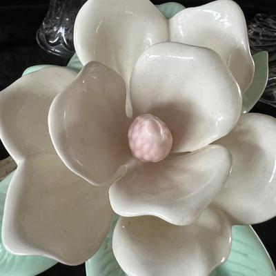 Ceramic Magnolias with Crystal and Glass. Accents. (LR-JM)