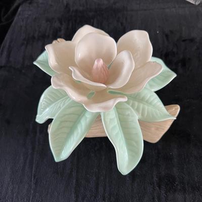 Ceramic Magnolias with Crystal and Glass. Accents. (LR-JM)