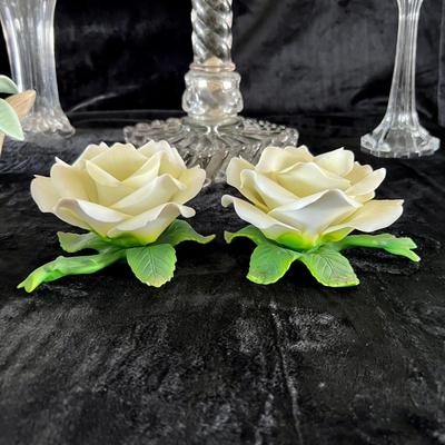 Ceramic Magnolias with Crystal and Glass. Accents. (LR-JM)