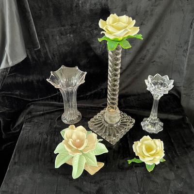 Ceramic Magnolias with Crystal and Glass. Accents. (LR-JM)
