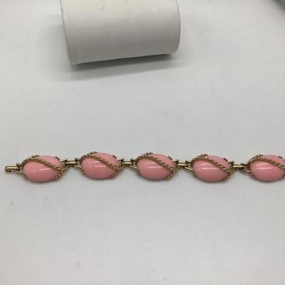 Vintage Baby Pink With Gold Accent Bracelet