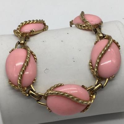 Vintage Baby Pink With Gold Accent Bracelet