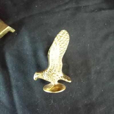 BRASS BOX MARKED COLORADO-SMALL BRASS EAGLE FIGURINE-TRAY AND WATCH ON STAND