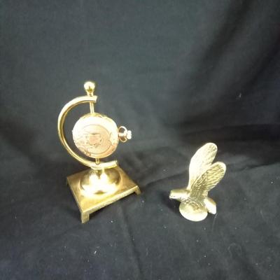 BRASS BOX MARKED COLORADO-SMALL BRASS EAGLE FIGURINE-TRAY AND WATCH ON STAND