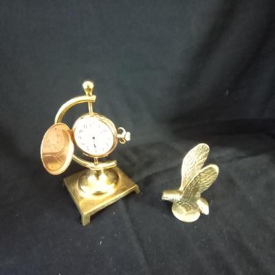 BRASS BOX MARKED COLORADO-SMALL BRASS EAGLE FIGURINE-TRAY AND WATCH ON STAND