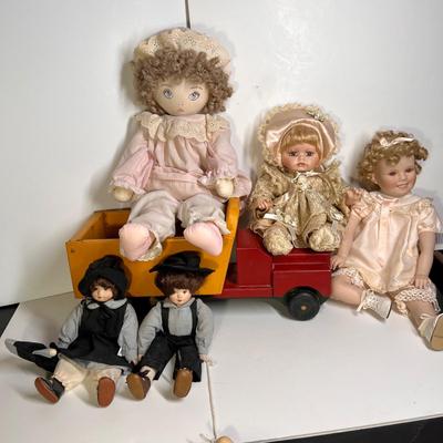 6 Piece Doll Wood Tot Truck Lot Incl Pauline Bjonness Jacobsen Doll