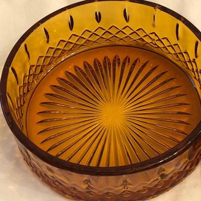 Indiana Glass Diamond Point 2 Piece Amber Candy Nut Dish with Lid