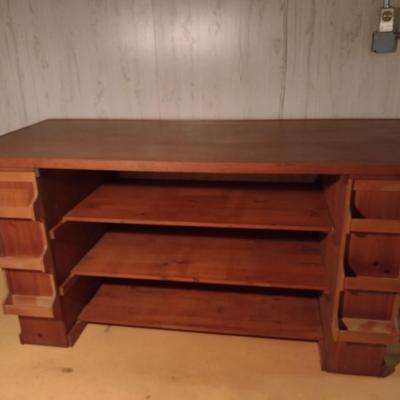 Wooden Table with Shelves and Built-In Storage