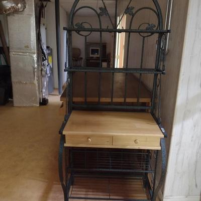 Metal Baker's Rack with Wood Finish Shelf with Drawers