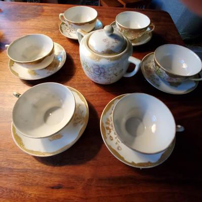 Nippon Butterfly Blossoms Sugar, Cups & Saucers