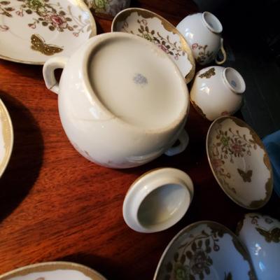 Nippon Butterfly Blossoms Sugar, Cups & Saucers