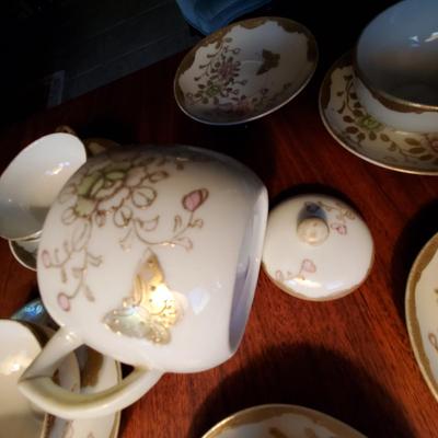 Nippon Butterfly Blossoms Sugar, Cups & Saucers