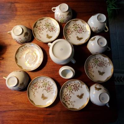 Nippon Butterfly Blossoms Sugar, Cups & Saucers