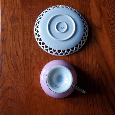 Iridescent Pink Pedestal Teacup and Saucer