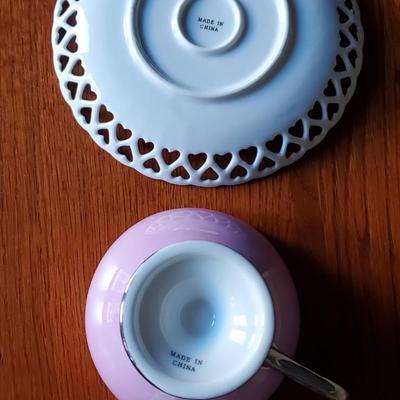 Iridescent Pink Pedestal Teacup and Saucer