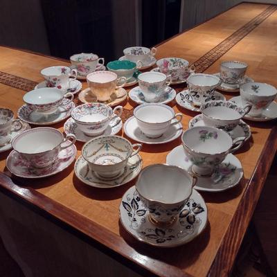 Assortment of Fine Bone China Cups with Saucers