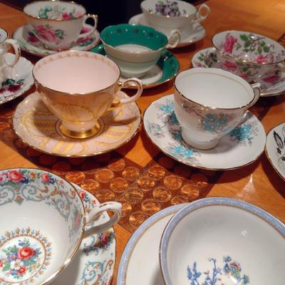 Assortment of Fine Bone China Cups with Saucers