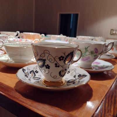 Assortment of Fine Bone China Cups with Saucers