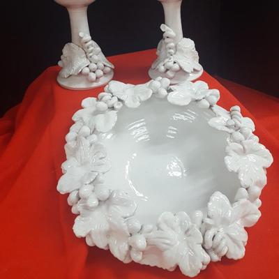 White Pottery Bowl and Candlesticks