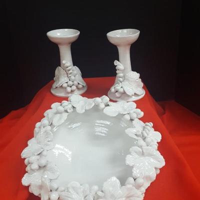 White Pottery Bowl and Candlesticks