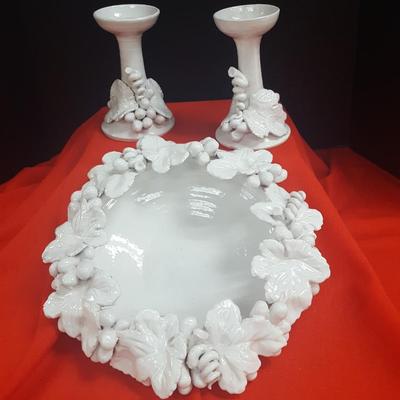 White Pottery Bowl and Candlesticks