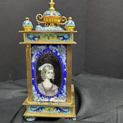 Small Brass Cloisonne Carraige Clock